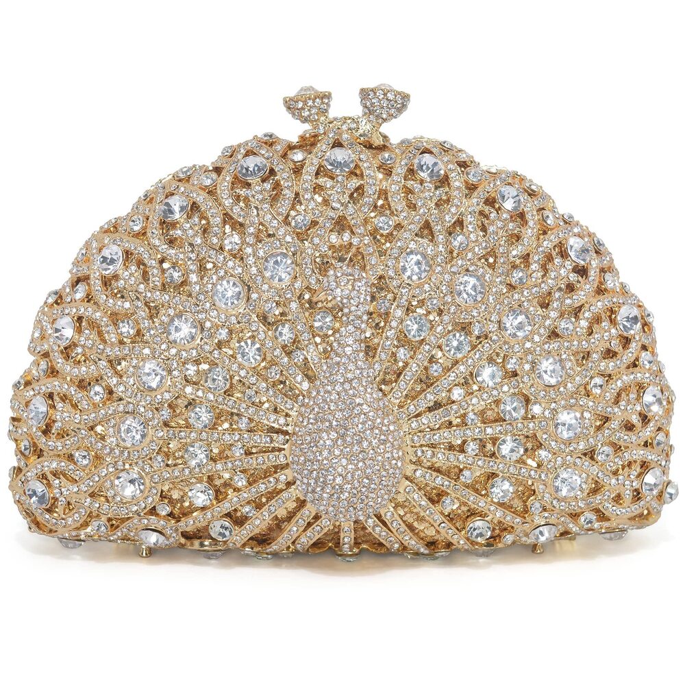 1217 Peacock Luxury Rhinestone Crystal Evening Clutch Bag Sparkly Bride